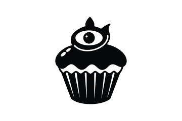 Silhouette art illustration of a halloween cupcake with eyeball topping (1).eps