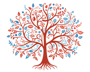 Fototapeta premium Colourful Tree With Roots or Banyan Tree Illustration Vector Art Design.