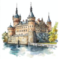 Obraz premium Kronborg Castle. Kronborg Castle hand drawn watercolor illustration