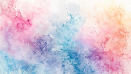 Fototapeta premium a vibrant and ethereal watercolor wash blends shades of pink, purple, turquoise, and yellow across a white background creating a dreamy and abstract composition.