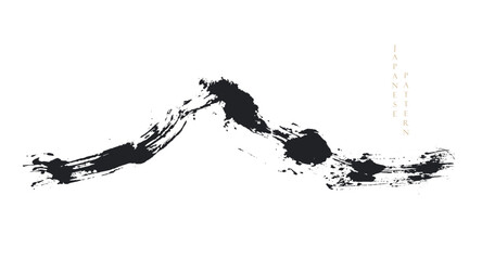 Japanese background with hand drawn mountain black and brush stroke texture vector. Hand drawn chinese cloud decorations in vintage style. Art abstract banner design