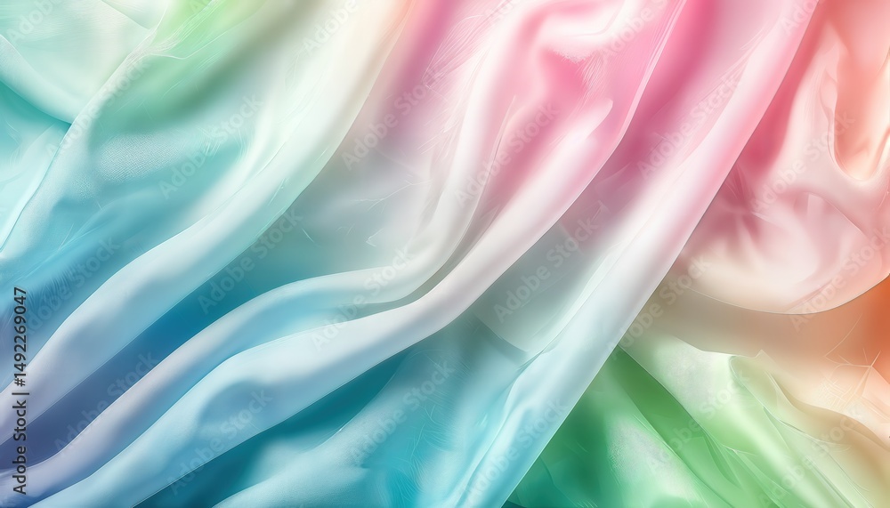 Poster a vibrant and flowing silk fabric displays a spectrum of pastel colors, creating a soft and ethereal