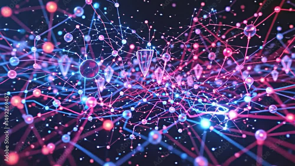 Poster dynamic crystal structures in a digital network abstract visualization futuristic environment close-