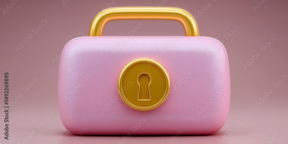 Poster pink padlock with golden handle showcasing smooth textured surface symbolizing security privacy and 