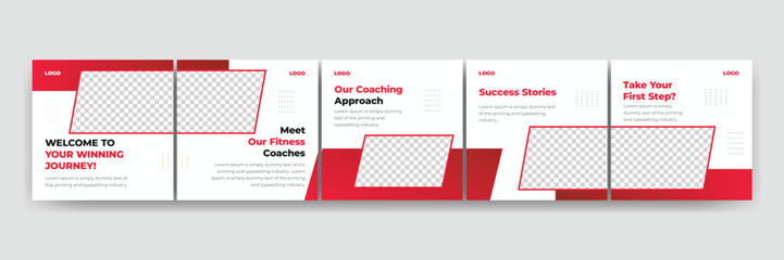 Fitness and health social media carousel, Instagram carousel template for personal fitness coach, EPS vector illustration.	