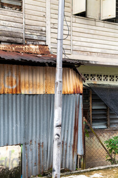 Corrugated metal shed and wood wall, Kuala Lumpur, Malaysia