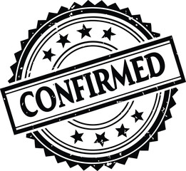 Black and white stamp, bold typography, confirmed distressed texture