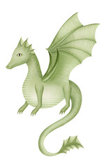 Fototapeta premium Watercolor illustration of a light green dragon on a transparent background.