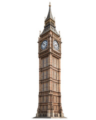 Tall Brown Clock Tower on Transparent Background, PNG