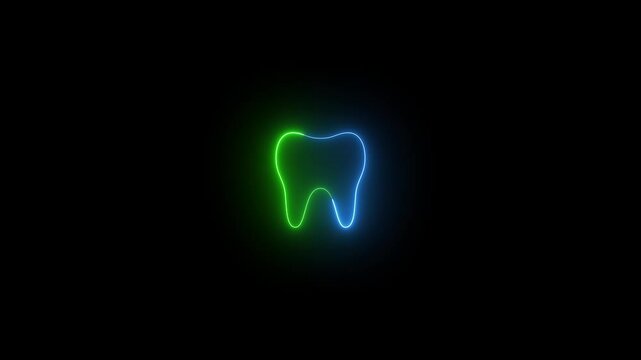 Abstract neon glowing teeth icon animation.National Dentist Day, Wisdom teeth extraction, Oral care, recovery on black background
