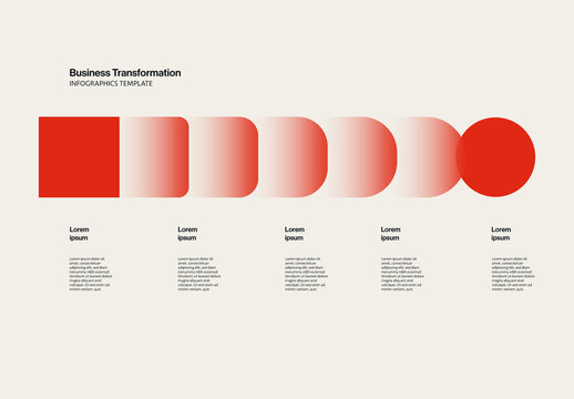 Business Transformation Infographic Template Red Square Turning into Circle