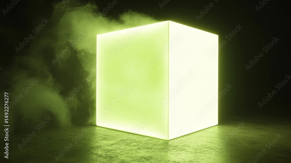 Poster vibrant colors are used in this 3d render of an ethernet icon, which is represented by a green neon 