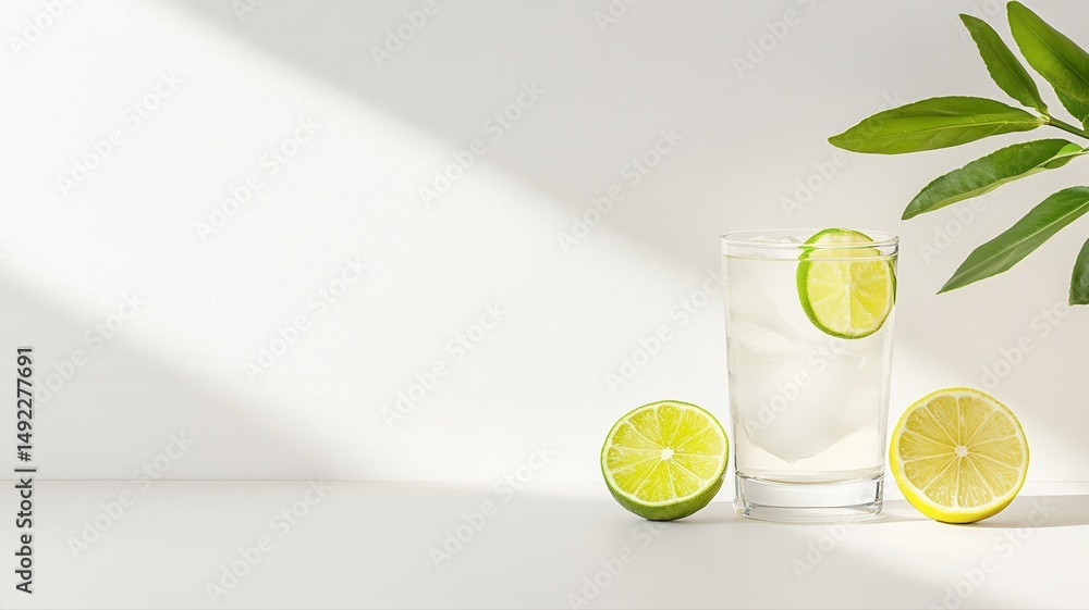 Poster refreshing citrus drink with lemon and lime slices in sunlight refreshing drink lemon lime citrus