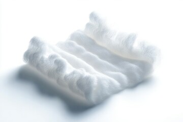 Close-up of a soft, white, textured cotton pad with fluffy, fibrous surface on a clean white background