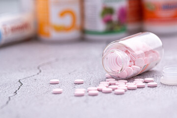 Variety of medicines and drugs.Medicine and healthcare concept.Variety of medicines and...