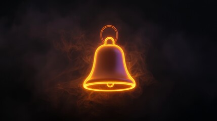 Vibrant technology is symbolized by a 3D rendered orange and yellow neon light bell icon, which is isolated on a black background
