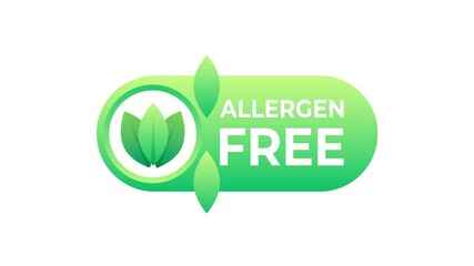 Allergen Free Green Animated Label on White and Blue Background