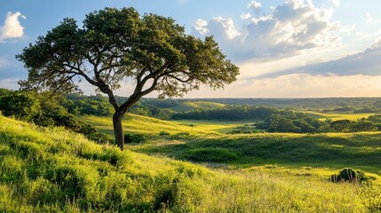 Fototapeta premium Sunset Prairie Landscape, Rolling Hills