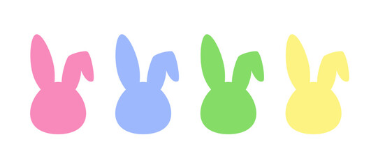 Cute minimal rabbit silhouettes. Soft pastel bunny heads vector. Cute Easter design elements for cards, stickers, and kids projects.  Colorful bunny silhouette vector