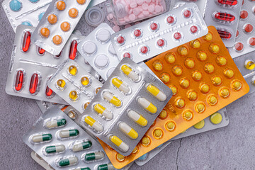 Variety of medicines and drugs.Medicine and healthcare concept.Variety of medicines and drugs.Medicine and healthcare concept.Pill for the prescription and treatment various diseases chemistry