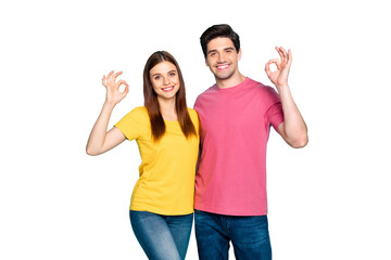 Portrait of his he her she nice attractive lovely affectionate cheerful cheery couple hugging...