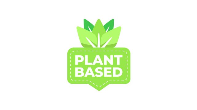 Plant based green logo animation on white and blue background