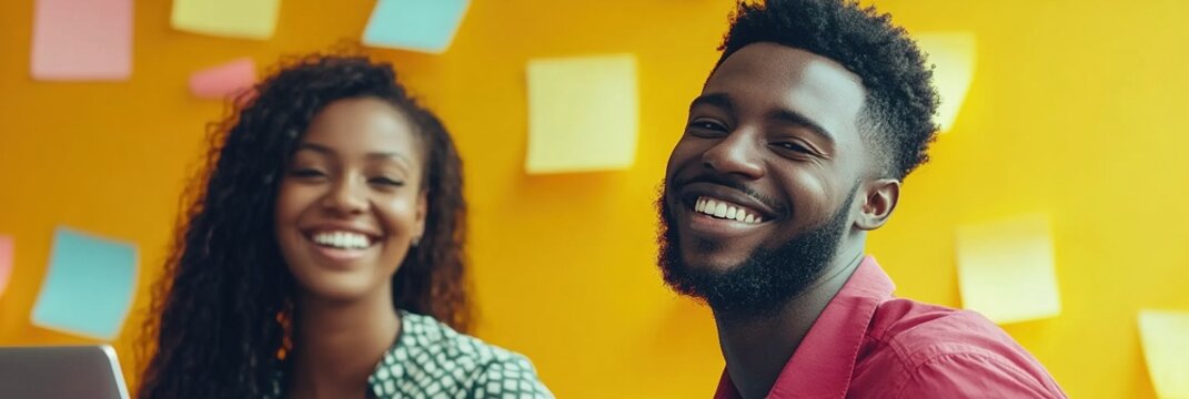 Diverse Creative Team Collaborating on Automotive Ad Campaign: Smiling Professionals in Modern Office Environment. Innovative Teamwork Using Laptops and Papers for Idea Development. High-Resolution Il