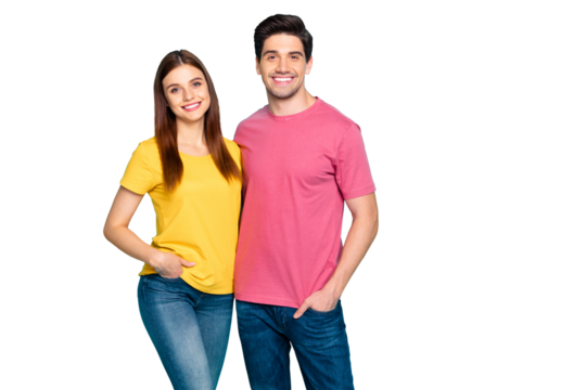 Portrait of his he her she nice attractive lovely sweet charming cute cheerful cheery couple hugging spending spring isolated over bright vivid shine vibrant green turquoise background