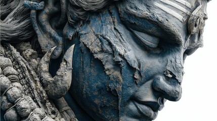 Artistic perspective of lord shiva majestic third eye and crescent moon sculpture in spiritual light