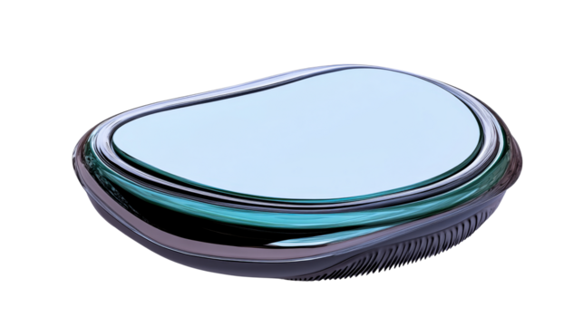 Glassy Irregular Shape Object, Turquoise and Silver Colors, cut out transparent