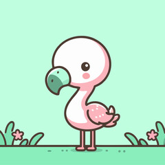 Flamingo vector, seamless pink tropical bird pattern, cartoon animal flat drawing for nursery wallpaper, summer background, kids decor, beach themed wildlife design for art print and fabric texture