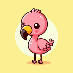 Flamingo vector, pink cartoon bird illustration, tropical exotic flat animal for summer decor, nursery wall art, kids seamless pattern background, wildlife character drawing for beach theme print