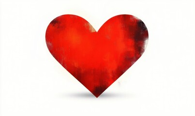 Obraz premium Large red heart shape with a textured painterly effect on a white background conveying warmth and emotion