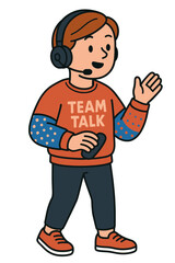 Cartoon Person Hosting Virtual Team Talk with Headset