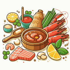 illustration of food variants and shrimp paste