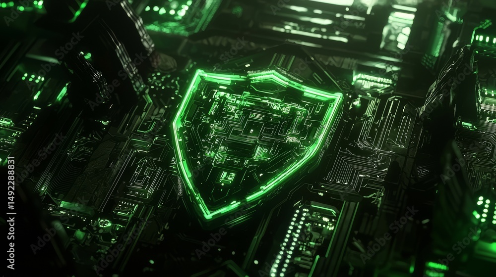 Poster vibrant colors are used in this 3d rendered image of a security technology symbol, which includes a 