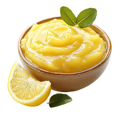 Lemon curd in a bowl isolated on transparent background, png