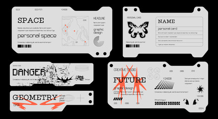 Futuristic technology frame for design. HUD frames in Ski-Fi style, GUI, FUI.Modern cyber user interface elements. Y2K characters, system notifications
