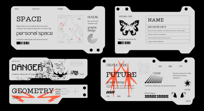 Futuristic technology frame for design. HUD frames in Ski-Fi style, GUI, FUI.Modern cyber user interface elements. Y2K characters, system notifications