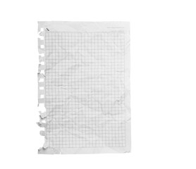 Plaid texture on crumpled white paper. A sheet of chequered paper on a white background