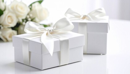 Obraz premium white gift box with bow 