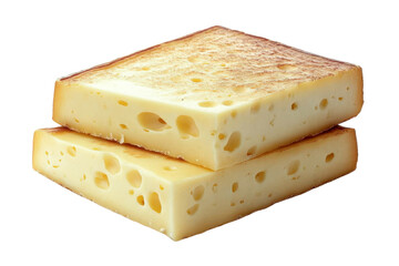 delicious cheese blocks stacked on white background.