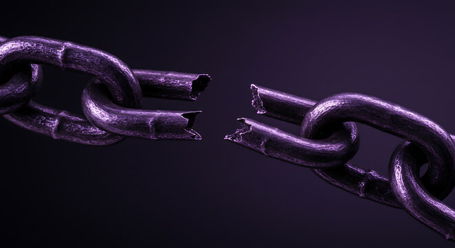 Broken chain link powerful imagery represents vulnerability fragility weakness and loss