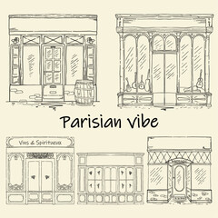 Ensemble de vitrines de magasin, inspiration parisienne, Tourisme parisien, fichier vectoriel