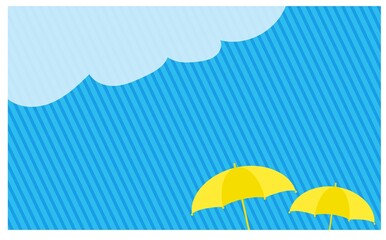 かわいい黄色い傘の雨の日背景イラスト