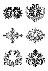 Elegant black and white damask floral design elements