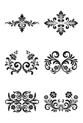 Elegant black and white floral swirls design elements