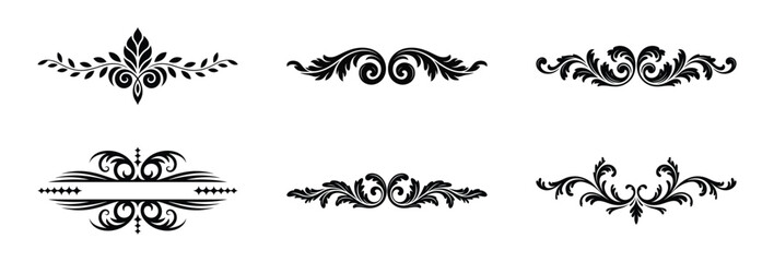 Elegant black floral swirls and flourishes design elements
