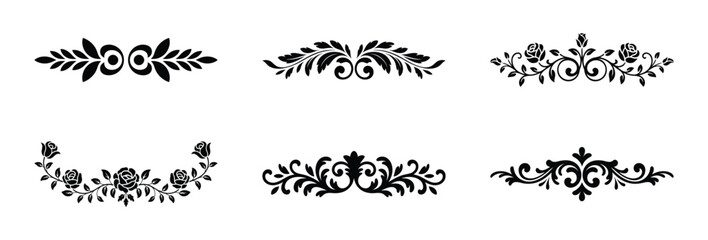 Obraz premium Six elegant black floral and leaf design elements