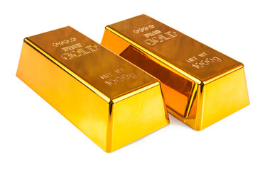 Kilogram gold bars isolated on white background.